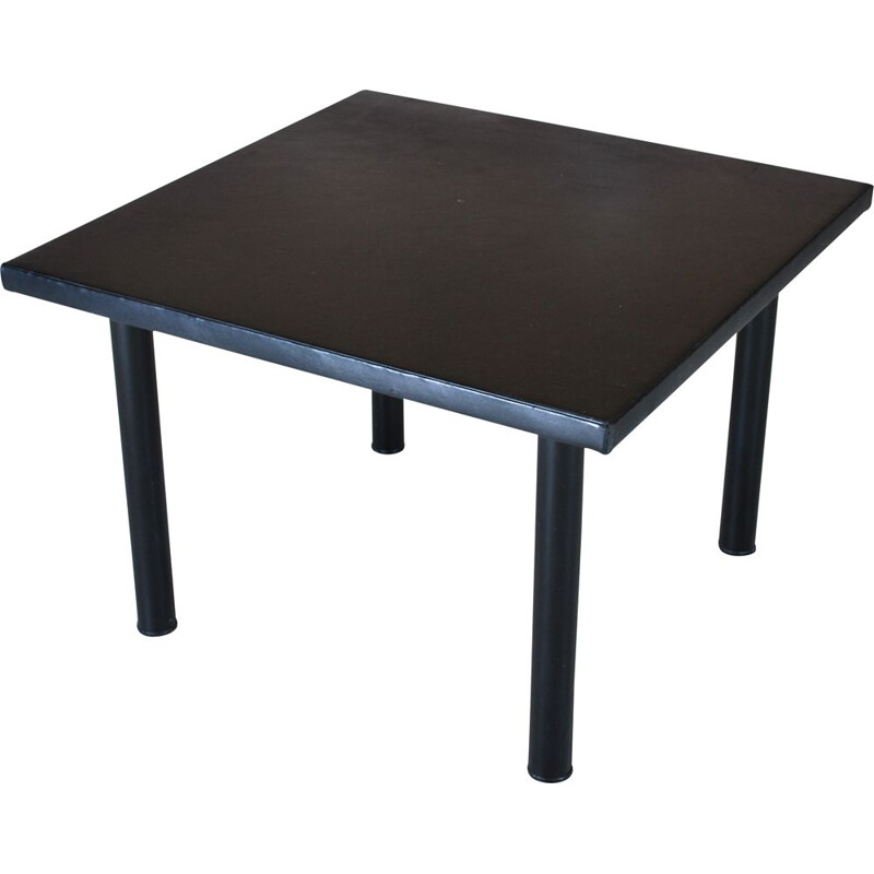 Vintage coffee table with leather top and aluminium legs by Yrjö Kukkapuro for Haimi, Finnish 1960s