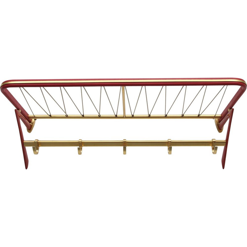 Vintage coatrack in red and brass 1950s