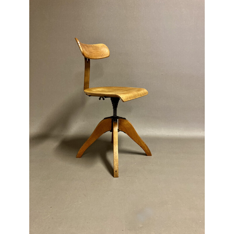 Vintage beech wood chair by Stoelcker 1950s