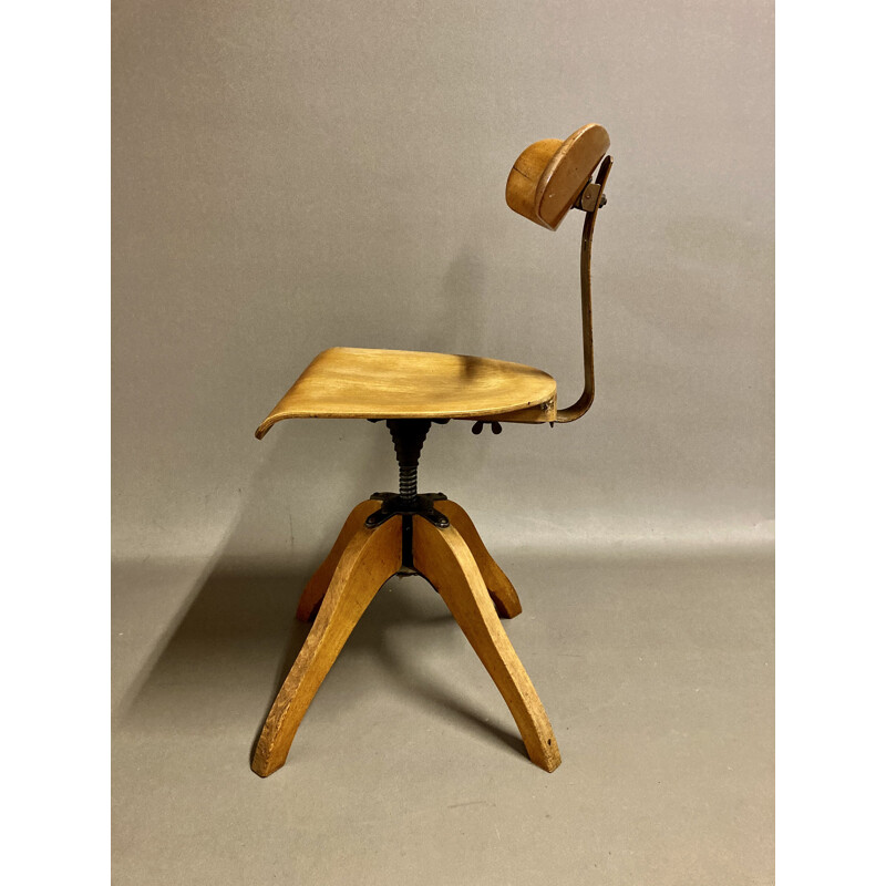 Chaise vintage industrielle modulable en hêtre par Stoelcker 1950