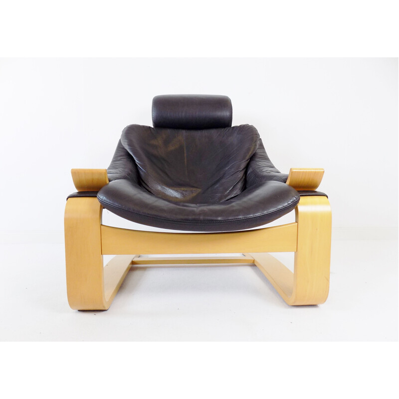 Vintage Nelo Kroken black leather lounge chair by Ake Fribytter 1970s