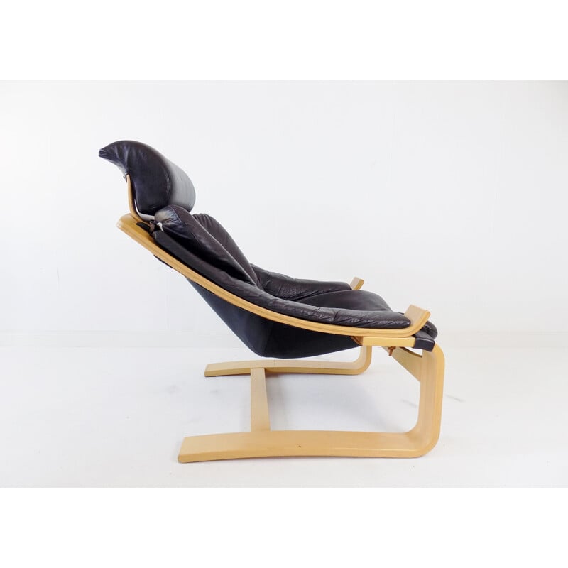 Vintage Nelo Kroken black leather lounge chair by Ake Fribytter 1970s