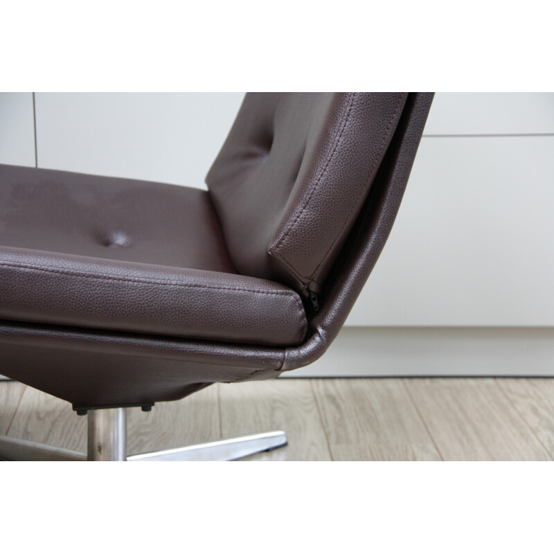 Pair of reupholstered lounge chairs in brown leatherette - 1960s