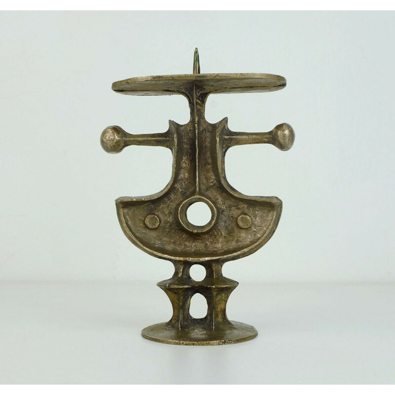 Vintage Candle holder sculptural shape outstanding brutalist bronze by Zoltan pap 1970s