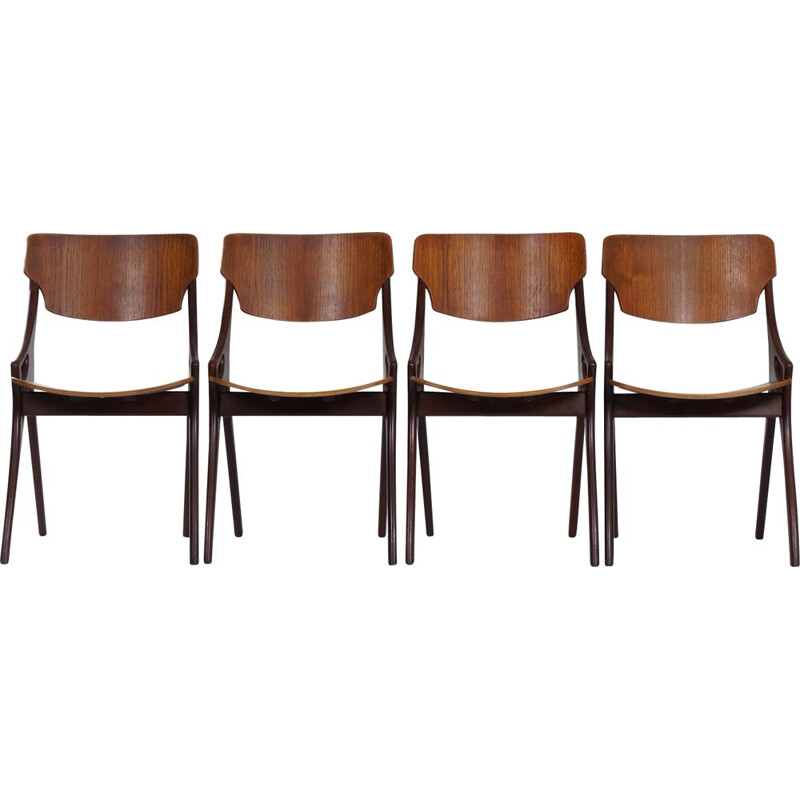 Set of 4 vintage Teak Dining Chairs by Hovmand Olsen for Mogens Kold, Danish 1960s