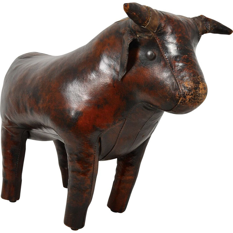 Vintage Leather Bull Stool by Dimitri Omersa 1960s