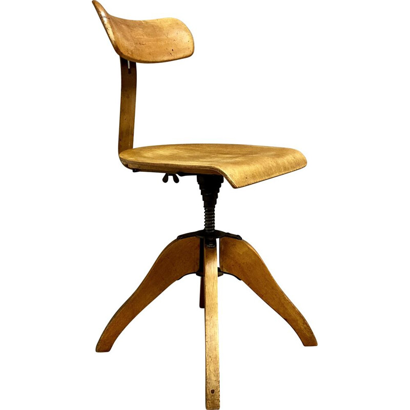 Chaise vintage industrielle modulable en hêtre par Stoelcker 1950