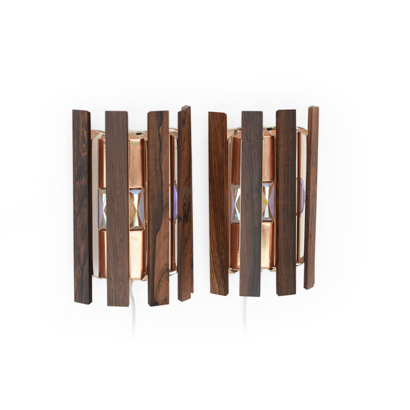 Pair of vintage copper leaf wall sconces by Werner Schou for Coronell Elektro, Denmark 1960