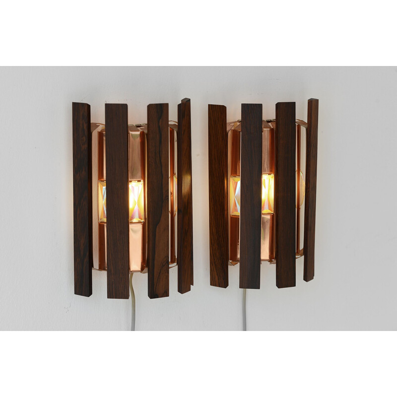 Pair of vintage copper leaf wall sconces by Werner Schou for Coronell Elektro, Denmark 1960