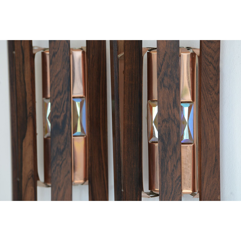 Pair of vintage copper leaf wall sconces by Werner Schou for Coronell Elektro, Denmark 1960