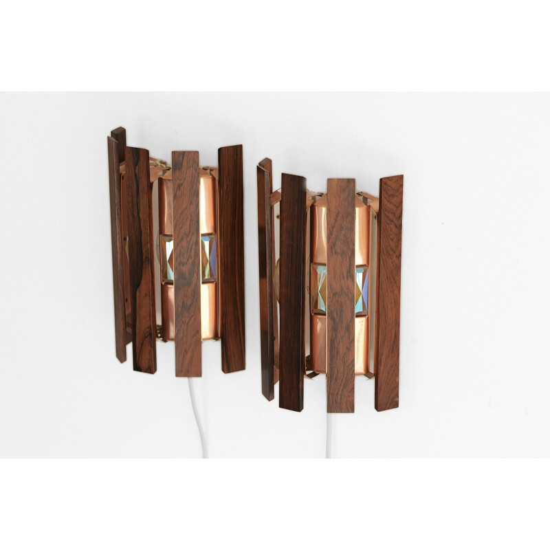 Pair of vintage copper leaf wall sconces by Werner Schou for Coronell Elektro, Denmark 1960