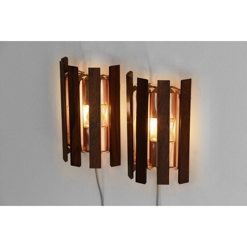 Pair of vintage copper leaf wall sconces by Werner Schou for Coronell Elektro, Denmark 1960