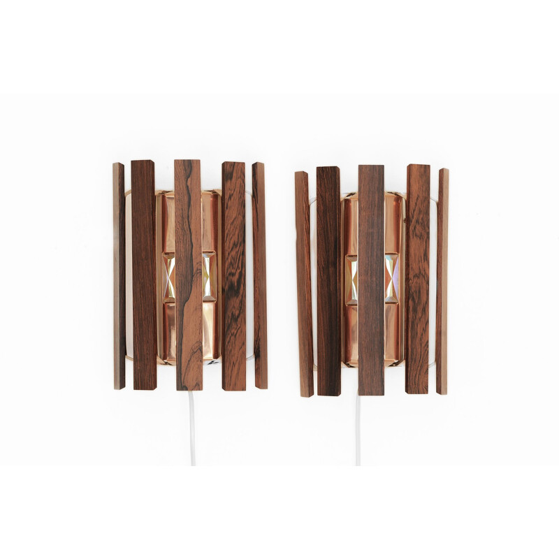 Pair of vintage copper leaf wall sconces by Werner Schou for Coronell Elektro, Denmark 1960