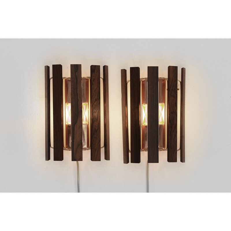 Pair of vintage copper leaf wall sconces by Werner Schou for Coronell Elektro, Denmark 1960