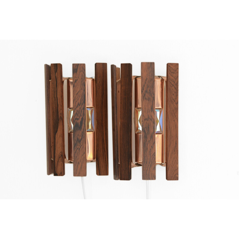 Pair of vintage copper leaf wall sconces by Werner Schou for Coronell Elektro, Denmark 1960