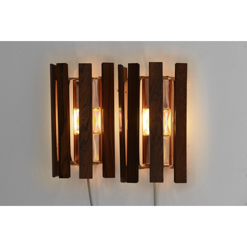 Pair of vintage copper leaf wall sconces by Werner Schou for Coronell Elektro, Denmark 1960