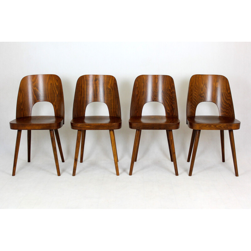 Set of 4 vintage N 515 Wooden Dining Chairs by Oswald Haerdtl for Ton 1950s