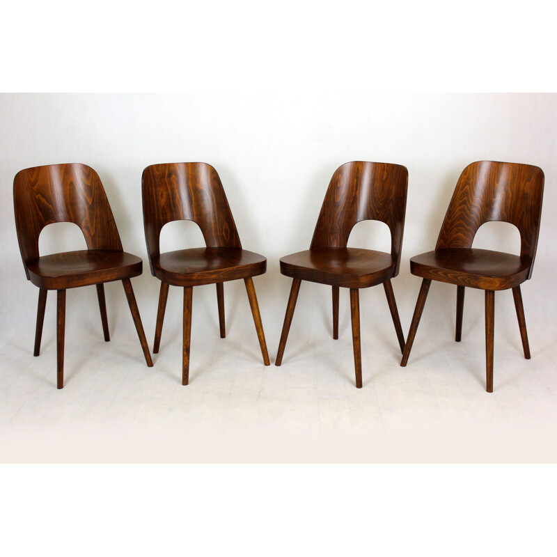 Set of 4 vintage N 515 Wooden Dining Chairs by Oswald Haerdtl for Ton 1950s