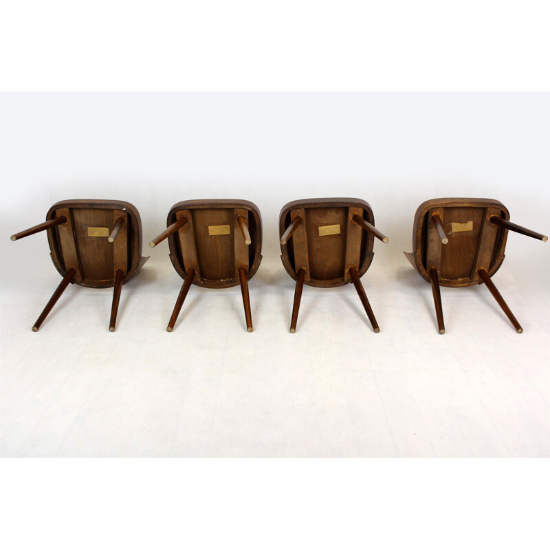 Set of 4 vintage N 515 Wooden Dining Chairs by Oswald Haerdtl for Ton 1950s