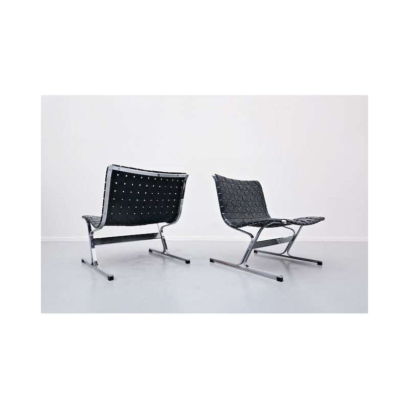 Pair Of vintage lounge Chairs By Ross Littell For ICF, Italian 1970s