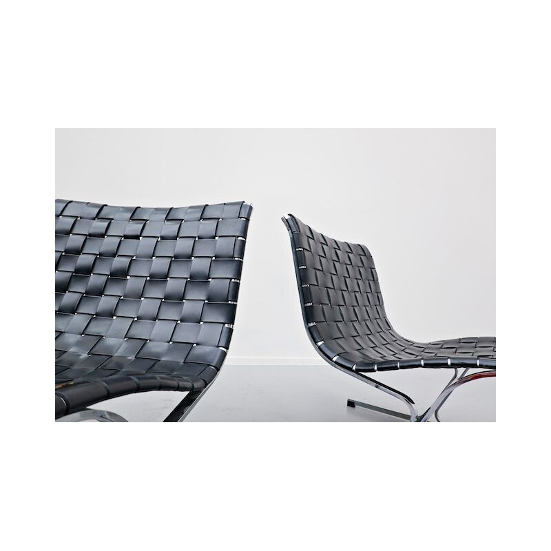 Pair Of vintage lounge Chairs By Ross Littell For ICF, Italian 1970s