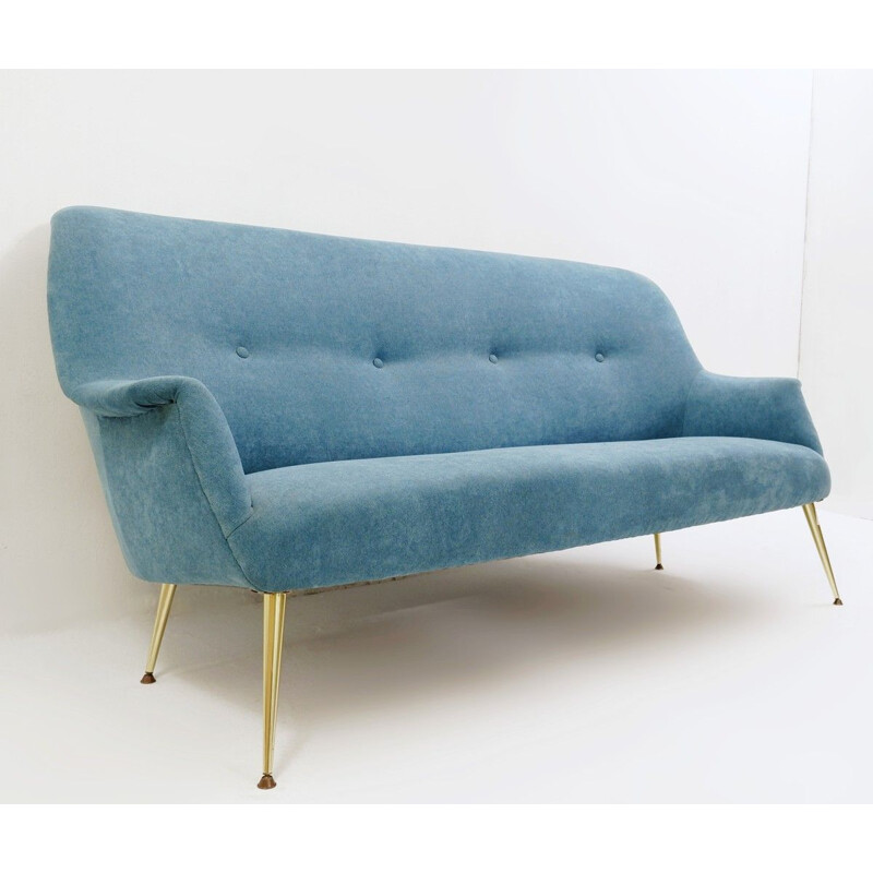 Vintage sofa with new turquoise upholstery Italian
