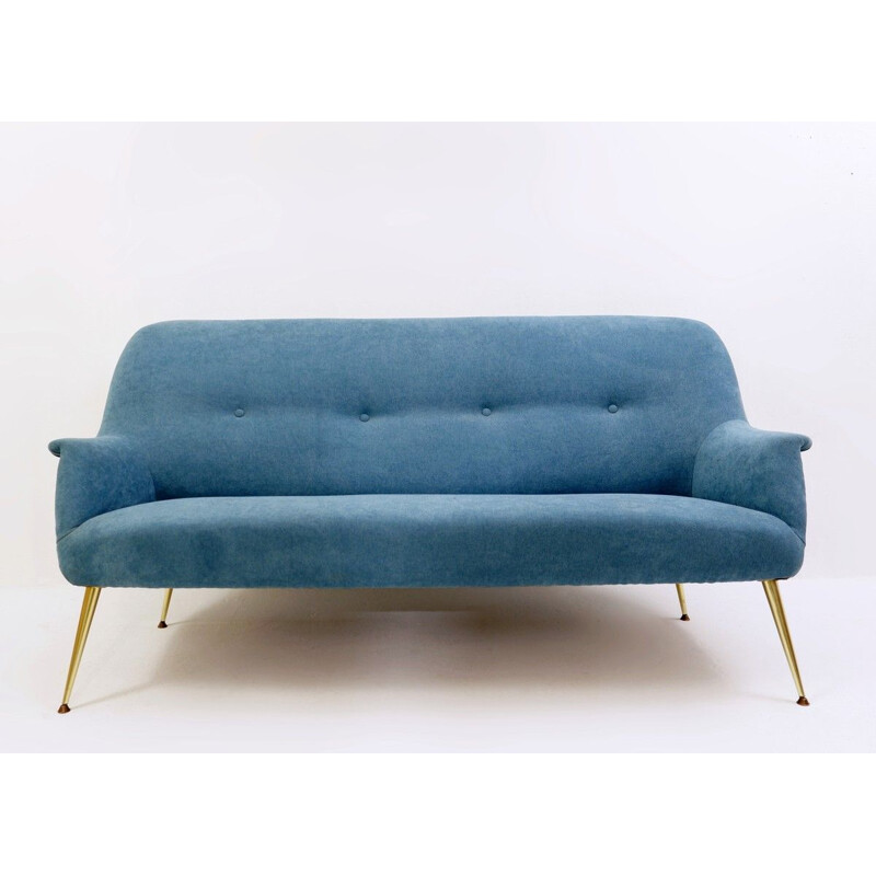 Vintage sofa with new turquoise upholstery Italian