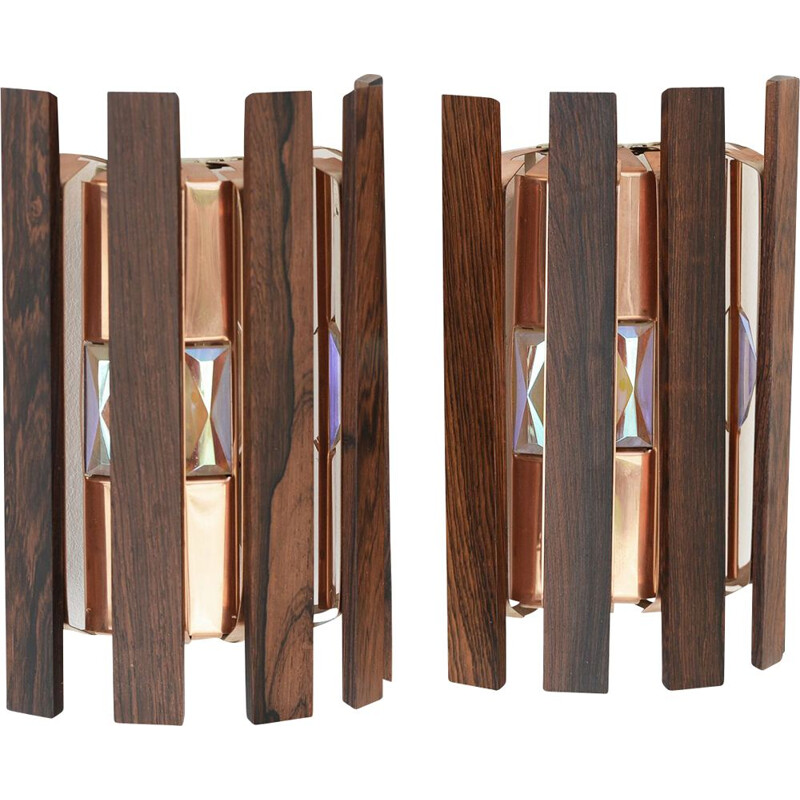 Pair of vintage copper leaf wall sconces by Werner Schou for Coronell Elektro, Denmark 1960