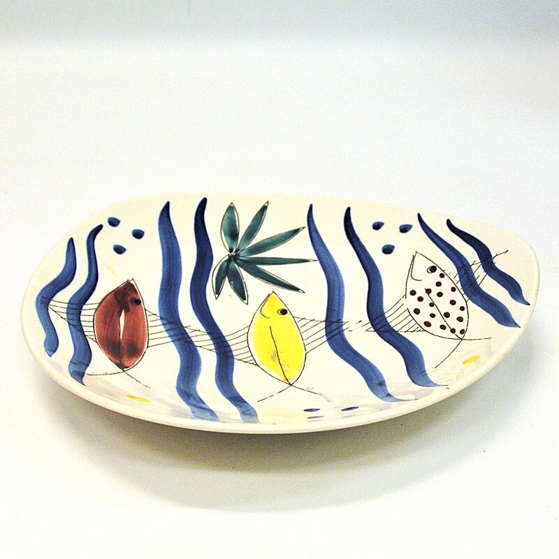Vintage ceramic dish with fish motifs by Inger Waage for Stavangerflint, Norway 1950