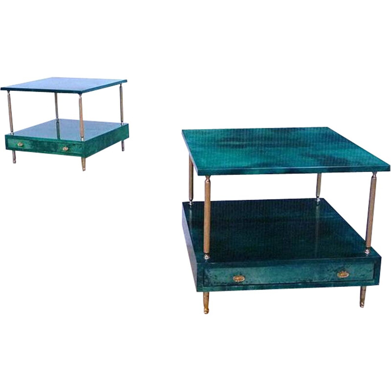 Pair of Italian Tura green side tables, Aldo TURA - 1960s