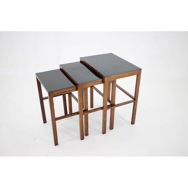 Lot de 3 tables gigognes vintage H-50 par Jindrich Halabala, Bauhaus, 1930