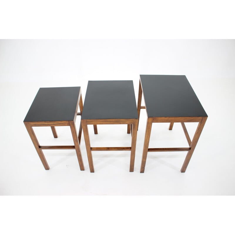 Lot de 3 tables gigognes vintage H-50 par Jindrich Halabala, Bauhaus, 1930