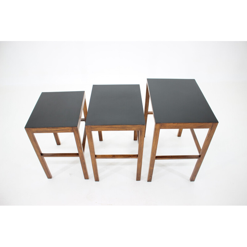 Set of 3 vintage H-50 nesting tables by Jindrich Halabala, Bauhaus, 1930