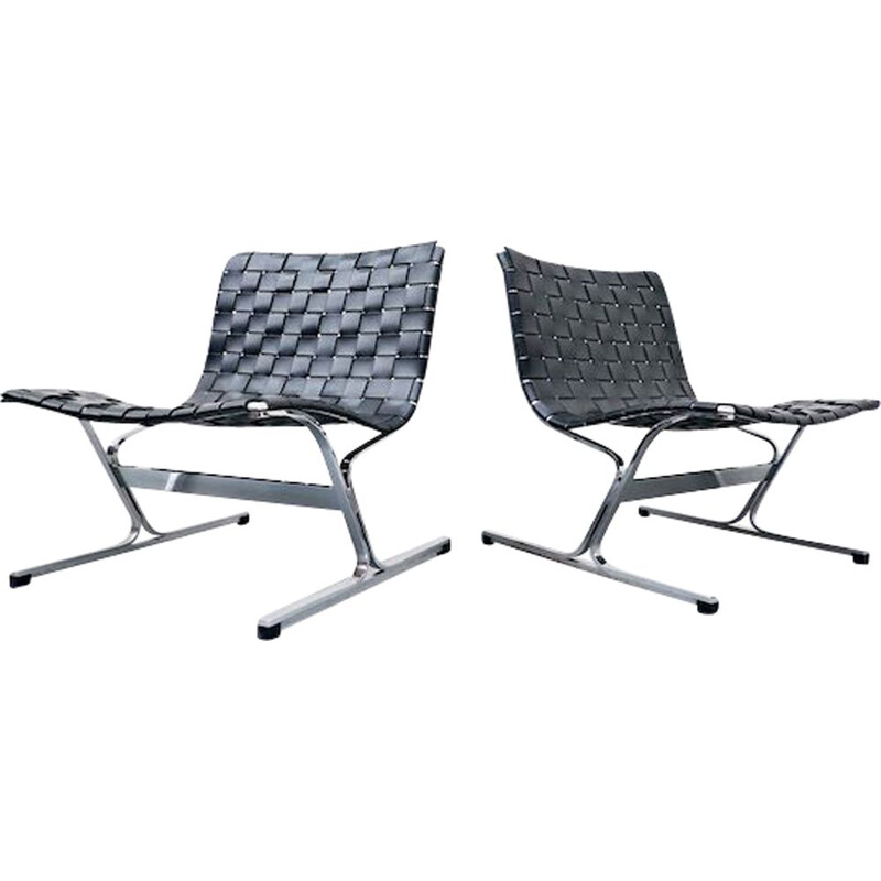 Pair Of vintage lounge Chairs By Ross Littell For ICF, Italian 1970s