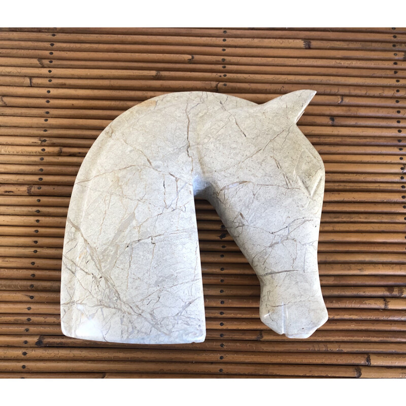 Statuette vintage tête de cheval en marbre