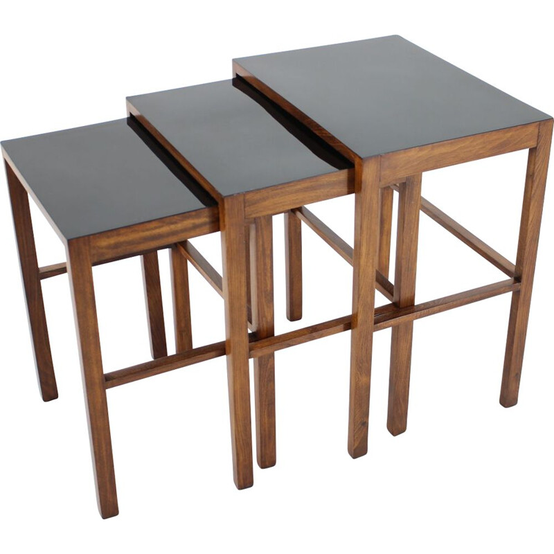 Set of 3 vintage H-50 nesting tables by Jindrich Halabala, Bauhaus, 1930