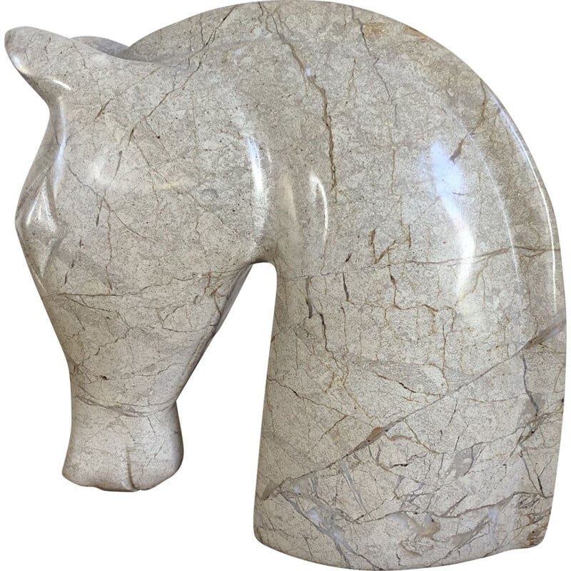 Statuette vintage tête de cheval en marbre