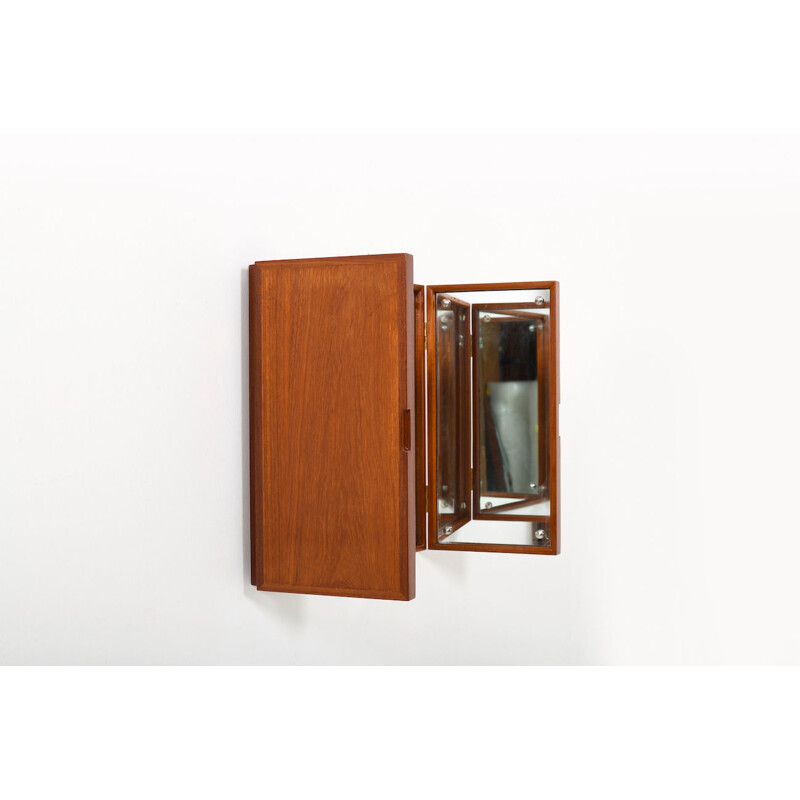 Vintage three-leaf Teak Mirror by Peter Hvidt & Orla Molgaard 1950s