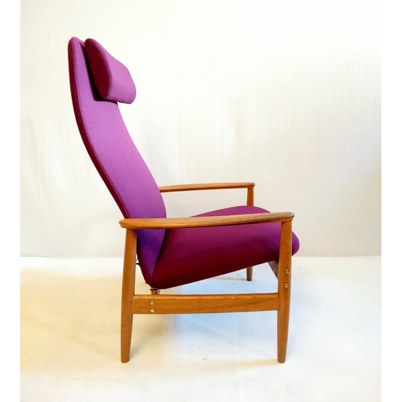 Scandinavian oak and purple fabric armchair, Alf SVENSSON - 1960s