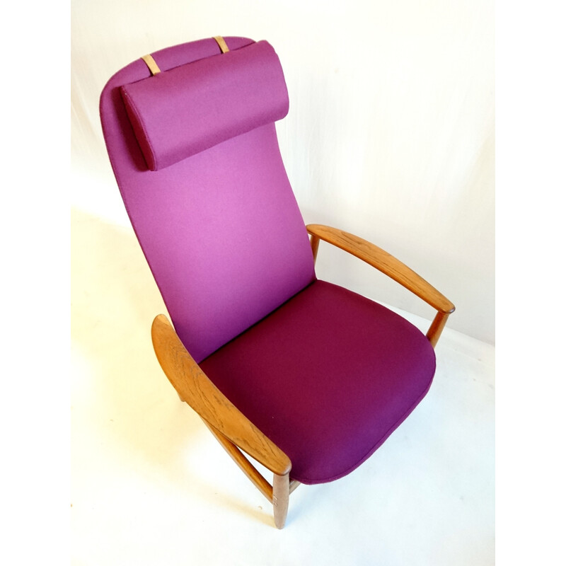 Scandinavian oak and purple fabric armchair, Alf SVENSSON - 1960s