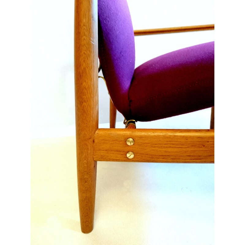 Scandinavian oak and purple fabric armchair, Alf SVENSSON - 1960s