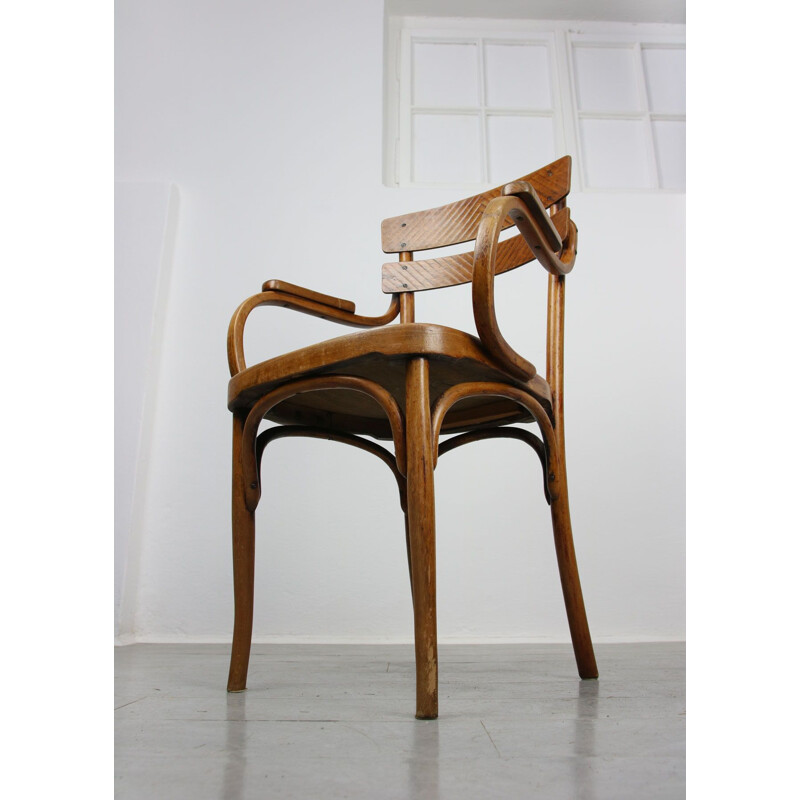 Vintage gebogen houten fauteuil van Michael Thonet