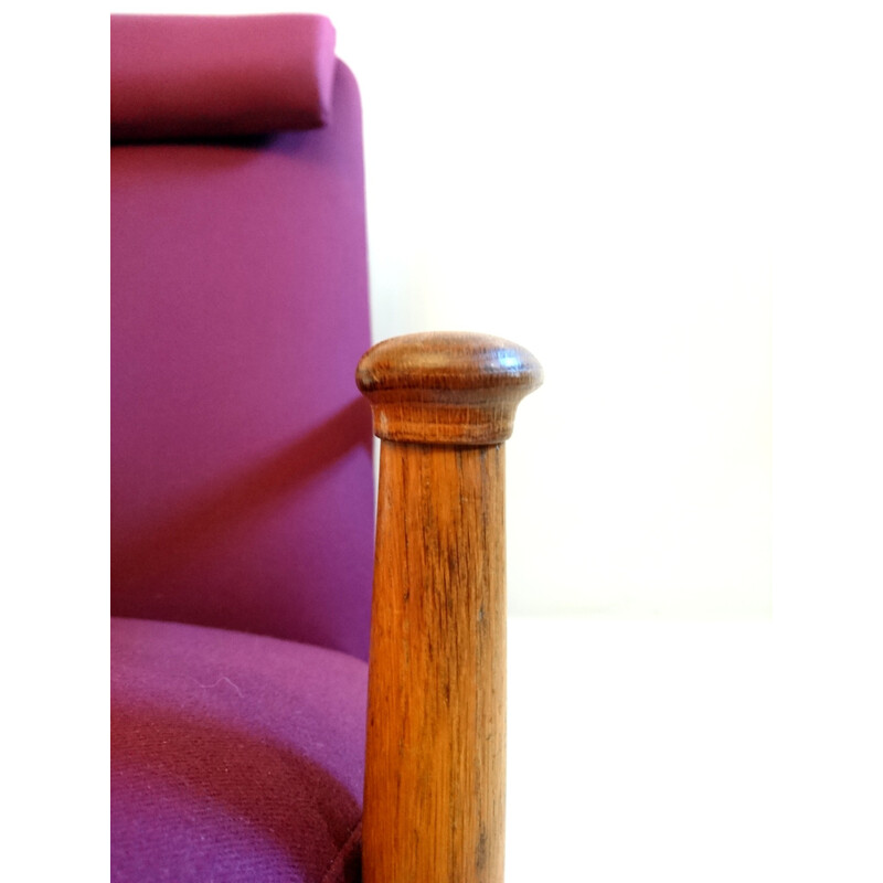 Scandinavian oak and purple fabric armchair, Alf SVENSSON - 1960s