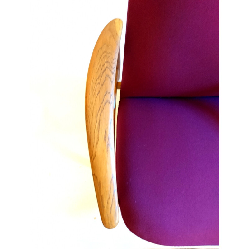 Scandinavian oak and purple fabric armchair, Alf SVENSSON - 1960s