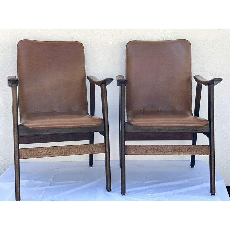 Paire de fauteuils vintage en similicuir de Louis Van Teefeelen
