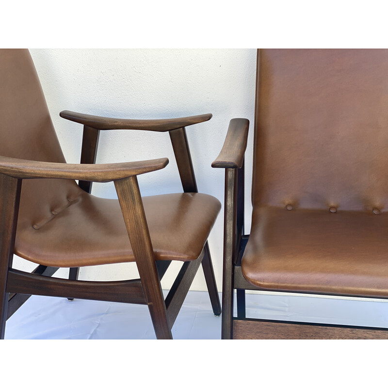 Pair of vintage Leatherette Arm Chairs of Louis Van Teefeelen