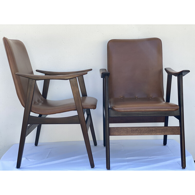 Pair of vintage Leatherette Arm Chairs of Louis Van Teefeelen