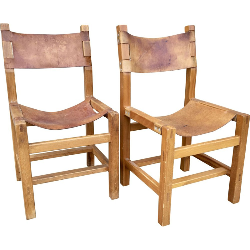 Paire de chaises vintage de pierre chapo 1980