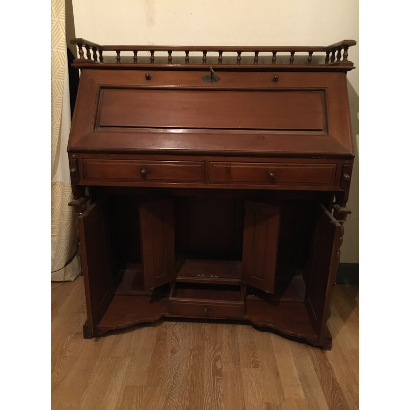 Vintage T. Chippendale walnut sloping desk with flap, English