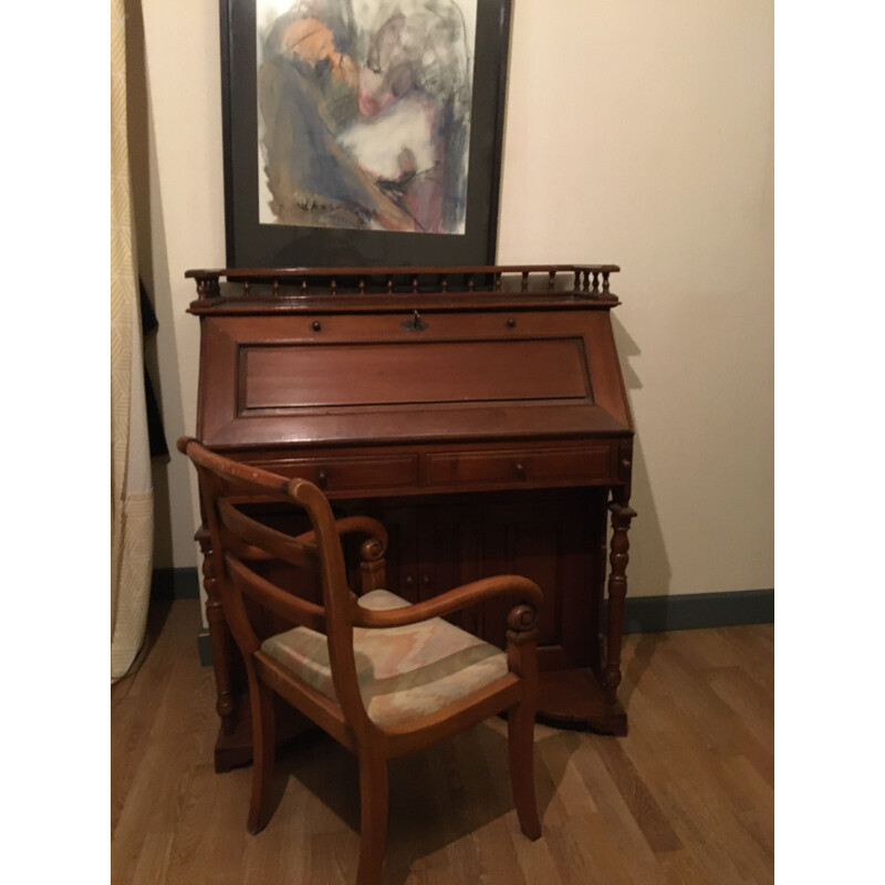 Vintage T. Chippendale walnut sloping desk with flap, English